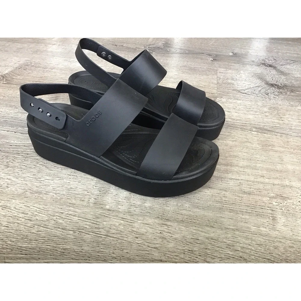 Crocs Brooklyn Low Wedge Women's Size 11 Sandals Black #206453